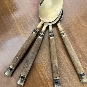 Set of 8 — Antique Bone Handle Flatware Set | 4 Large Spoons, 2 Small Spoons, 2 Knives
