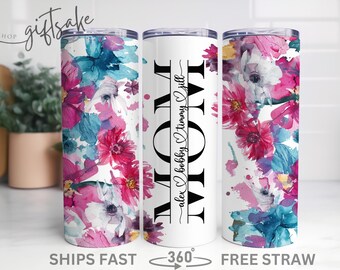 Personalized Mom tumbler with kids names, floral tumbler gift for Mother's Day, Mom cup from kids