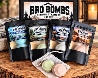 Bro Bombs douchestoomtabletten voor mannen, verpakking met 4 verschillende geuren, cadeauset voor hem