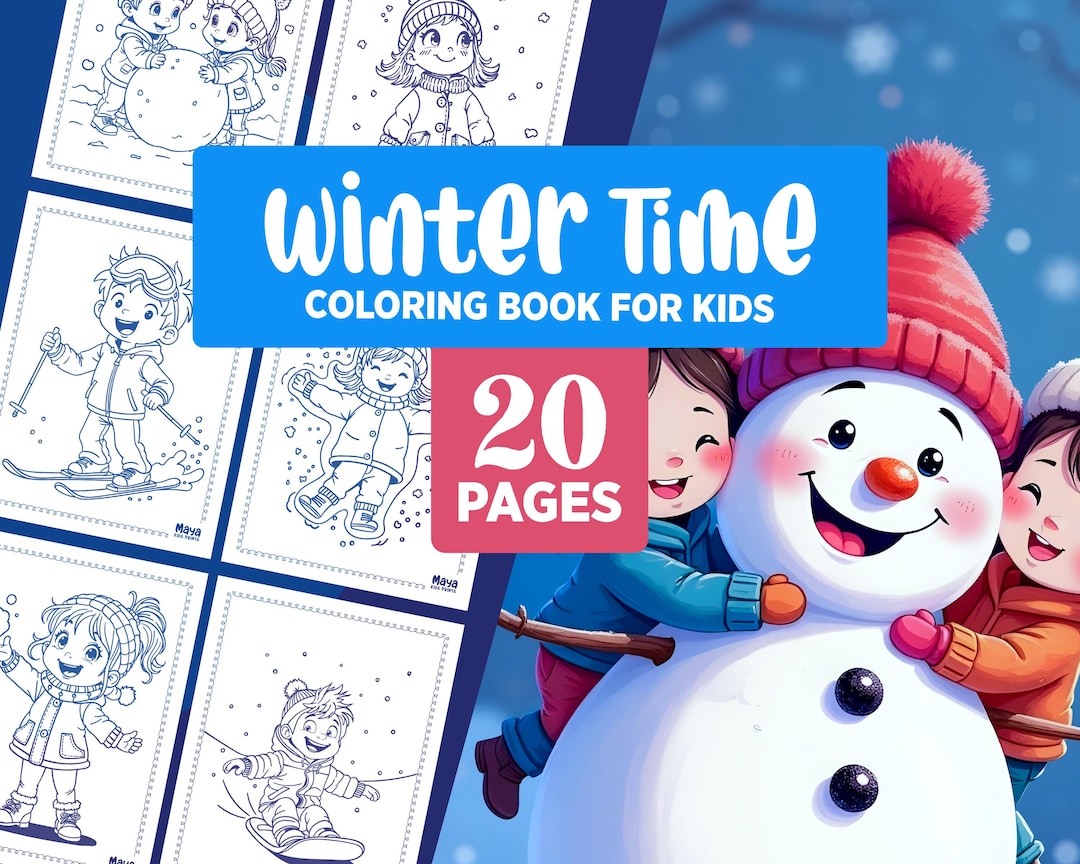20 Winter Coloring Book Pages for Kids - Fun Christmas Gift, Printable ...
