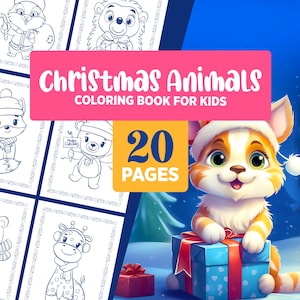 Christmas Coloring Pages For Kids - Animal Coloring Book, Fun & Educational Kids Activity, Printable, Easy-to-Color, Instant Download