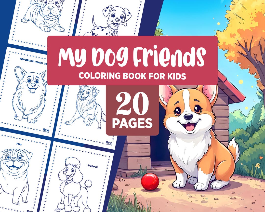 Dog Coloring Pages for Kids Cute Coloring Book of Dog Breeds, Printable
