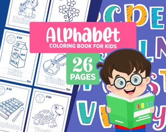 Alphabet Coloring Book Pages for Kids, Printable, Fun & Educational ABC Learning, Preschool, Homeschool, Kindergarten, Instant Download