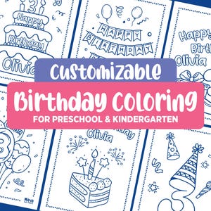 Coloriages d'anniversaire, feuilles de coloriage personnalisables pour enfants, activité personnalisée pour fête d'anniversaire d'enfants, PDF imprimable facile à colorier