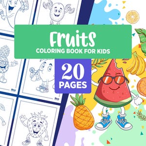 Printable Coloring Book Pages for Kids | Kids Coloring Pages | Fruit-Themed | Fun and Educational Activity, Printable, Digital Download