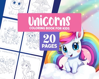 Unicorn Coloring Book Pages for Kids - Kids Coloring Pages for Girls, Fun & Educational Activity, Printable, Easy-to-Color, Instant Download