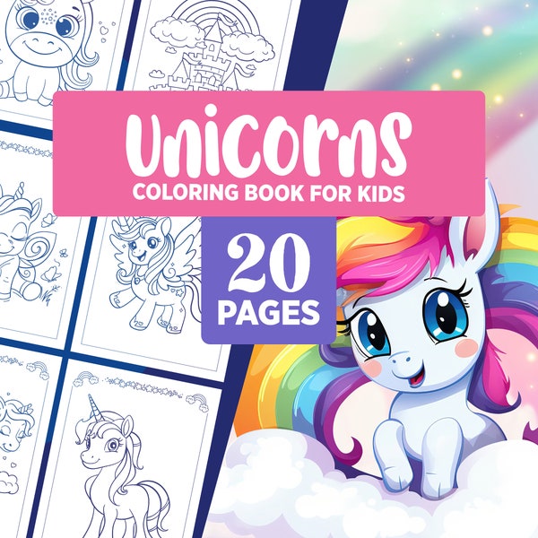 Livres de coloriage licorne pour enfants - Coloriages pour filles, activité amusante et éducative, imprimables, faciles à colorier, téléchargement immédiat