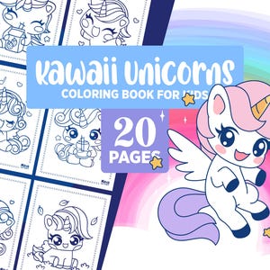Kawaii Einhorn Malbuch Seiten für Mädchen - Printable, digitaler Download