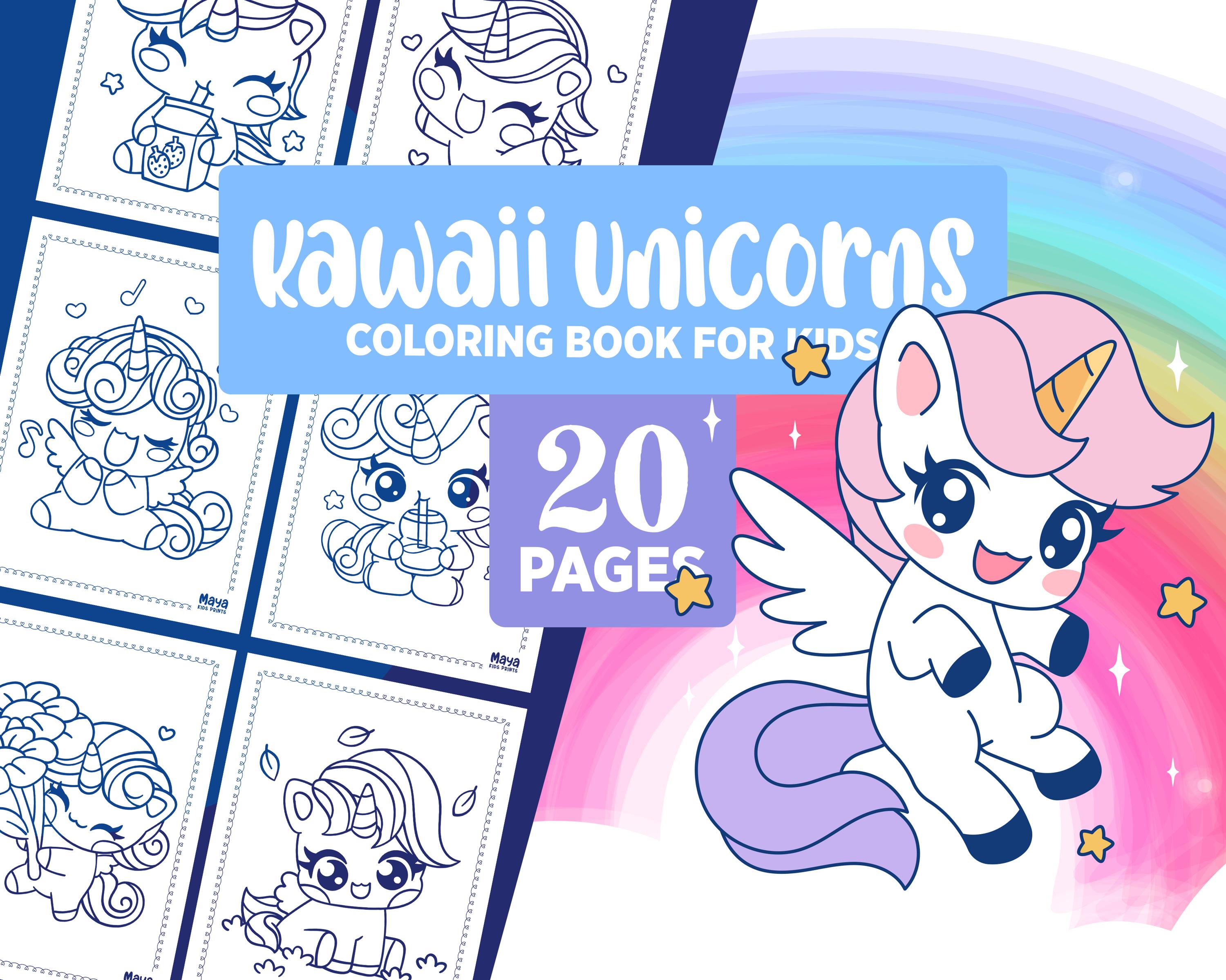 Kawaii Unicórnio Colorir Livro Páginas para Meninas Imprimível