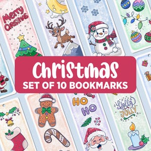 Christmas Bookmark Set - 10 Printable Bookmarks for Bookish, Gift for Book Lover, Cute Book Accessories, Christmas Prints, Digital Download