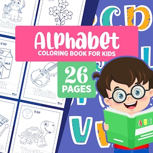 Páginas para colorear del alfabeto, hojas de reconocimiento de letras, hojas de trabajo para colorear ABC para jardín de infantes y preescolar, libro divertido del alfabeto para niños