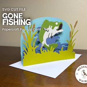 Gone Fishing / Tarjeta desplegable SVG / Plantilla de archivo de corte Cricut / Tarjeta de caja 3D