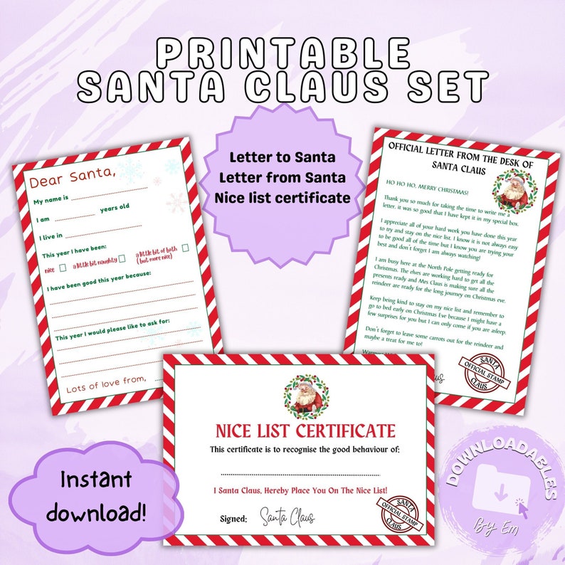 Letter to Santa, Letter From Santa and Nice List Certificate Set ...