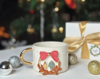The Christmas Collection - 24k Gold Detailed Ceramic Holiday Themed Mugs