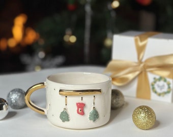 The Christmas Collection - 24k Gold Detailed Ceramic Holiday Themed Mugs