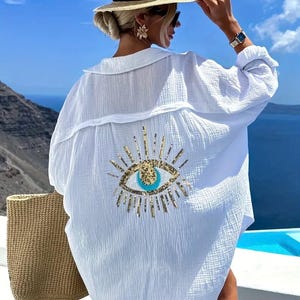 Bohemian Style, Beach Cover-Up, Summer, Vacation, Robe, Pool, Loungewear, Beachwear, For Her, Evil Eye Amulet, Protection Symbol