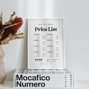 Price List Canva Template, Minimalist Product Price Sign, Printable ...