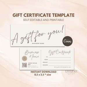 Editable Gift Certificate Template, Printable Gift Voucher, Minimal Gift Certificate, Printable Gift Card, Canva Coupon Voucher Card -Ari