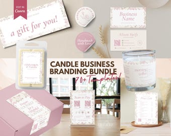 Pastel Pink Editable Candle Business Branding Kit, Feminine Candle Starter Kit Bundle, DIY Candle Label Design Printable Wax label Kit -Lun