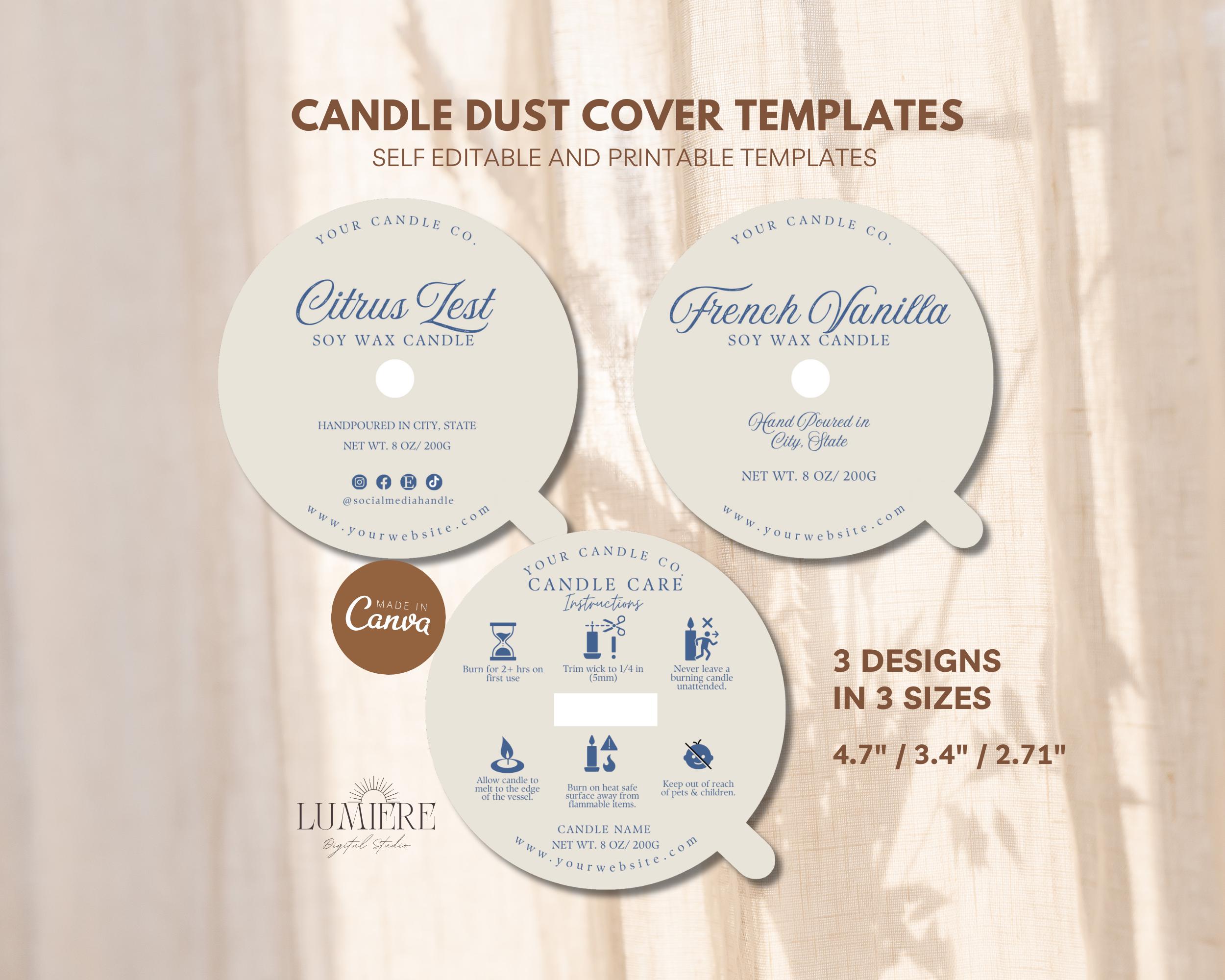 Minimal Candle Dust Cover Template, Editable Canva Candle Dust Cover