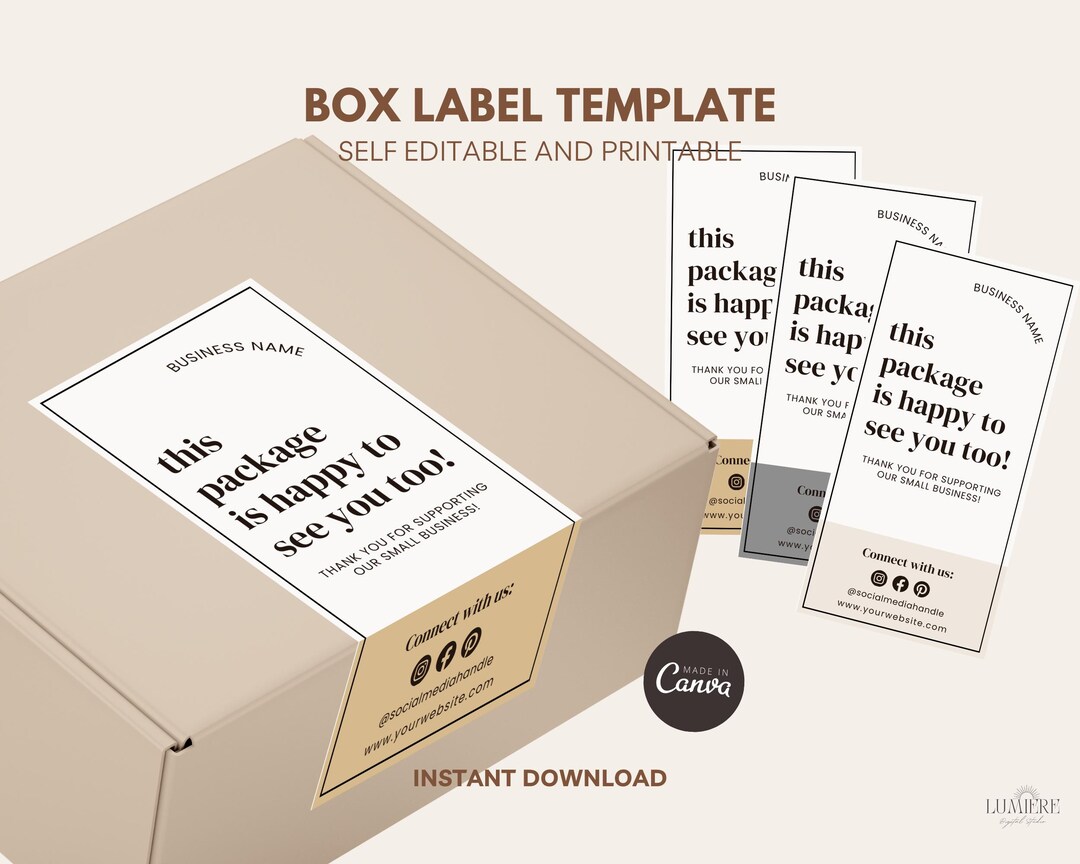 Box Seal Label Design Canva, Custom Box Label Template, DIY Printable ...
