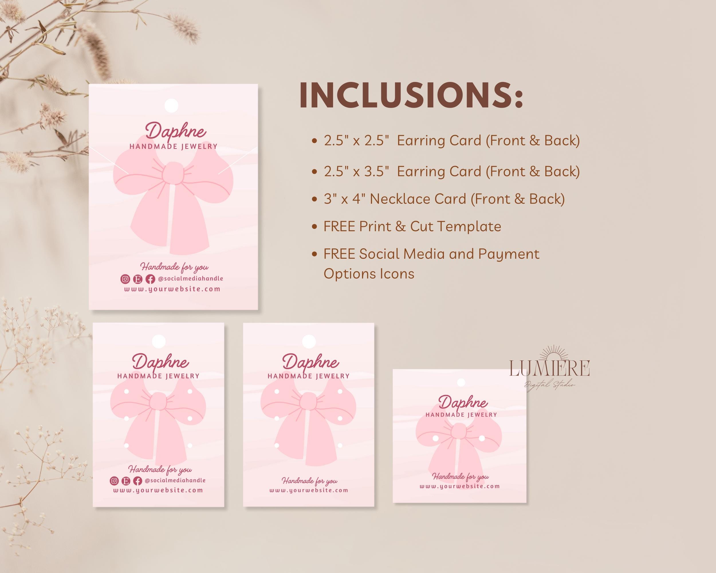 Coquette Ribbon Necklace Display Card Template, Bow Editable Earring ...