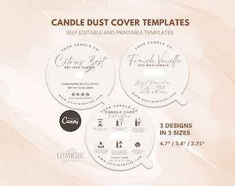 Editable Candle Dust Cover Template, Minimal Candle Label Canva Template, DIY Circle Candle Dust Cover Design Canva, Elegant Modern -Ari