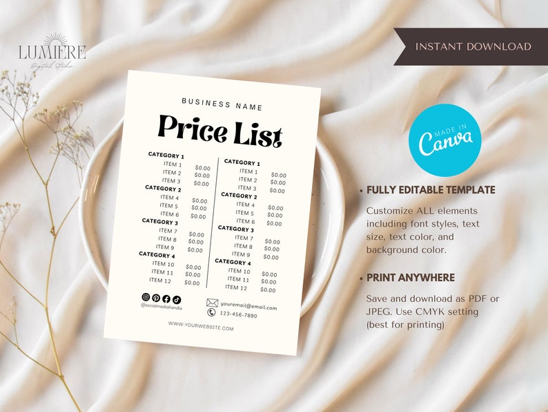 Price List Canva Template, Minimalist Product Price Sign, Printable ...