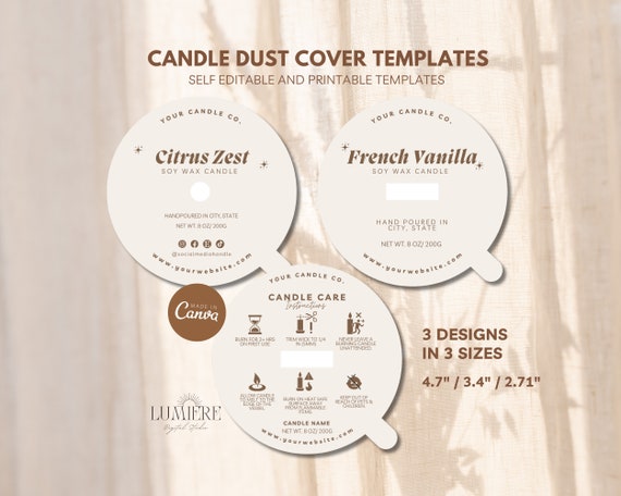 Minimal Candle Dust Cover Template, Editable Candle Dust Cover Instructions Label, Printable Candle Care Cover Template, Canva -01CBK