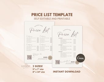 Prijslijstsjabloon, bewerkbare prijslijstsjabloon Canva, Minimal Nail Makeup Hair Stylist, prijslijst bundel, afdrukbare prijsgids -Ari