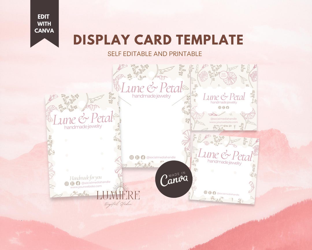 Printable Earring Display Card, Pink Jewelry Backing Card, DIY Earring ...
