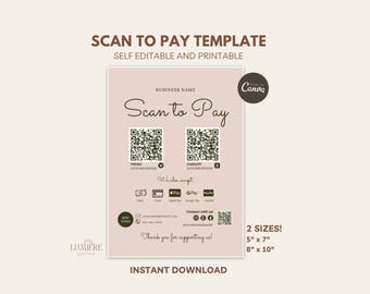 Scan To Pay Template, Qr Code Sign, Small Business, Editable Canva Template,Paypal Payment Sign, Printable Venmo Sign, Business Sign -Liz