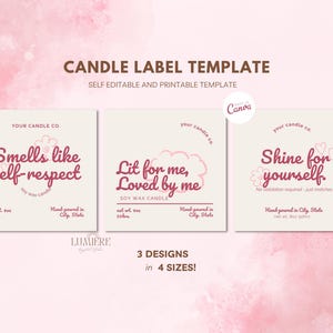 Pink Modern Editable Candle Labels Template, Modern Candle Label Design, Self Care DIY Candle Digital, Custom Product Label Printable Canva