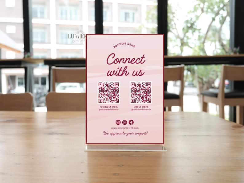 Subtel Qr Code Editable QR Code Sign Social Media Sign Template, Pink Connect With Us ...