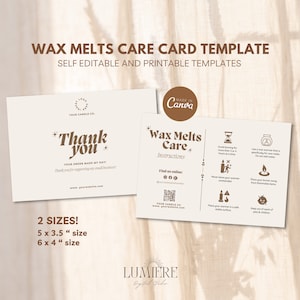 Editable Wax Melts Care Card, Printable Wax Melt Care Card, Wax Melts Safety Card, Canva Wax Melts Care Instructions Package Insert -01CBK