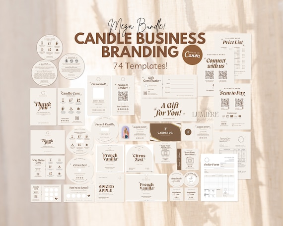 Editable Candle Business Branding Bundle, Canva Candle Business Branding Kit, Printable Wax Melt Label Template, Digital Download -01CBK