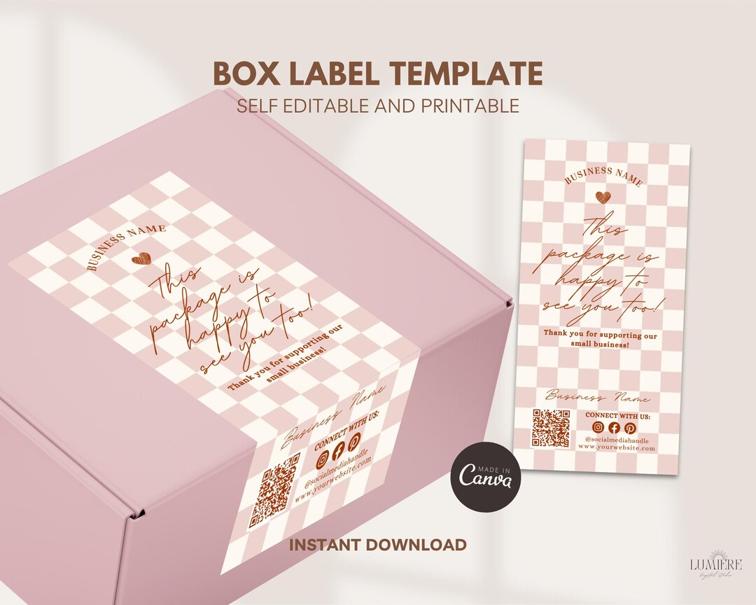 Inbox Labels Pretty Pretty Checkered Box Label Template, Pink Pastel Packaging Seal, DIY ...