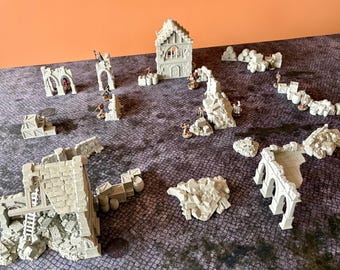 Zestaw terenu Ruined City – modułowe pole bitwy w stylu urban fantasy skirmish (28–32 mm)