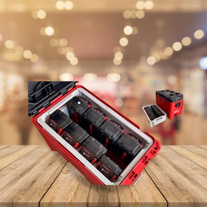 Milwaukee Packout Compact Tool Box M18 Battery Rack | Custom Insert for M18 Batteries and Chargers