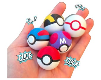 Pokeball Clicker Fidget Toy – Retro Gamer Desk Toy – Great Ball Master Ball Styles – Keychain Option – Gift for Pokémon Fan