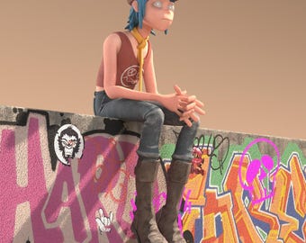 2D Gorillaz Sitting Figure Statue – Painted or Unpainted – 6 Inch / 12 Inch Collectible Display