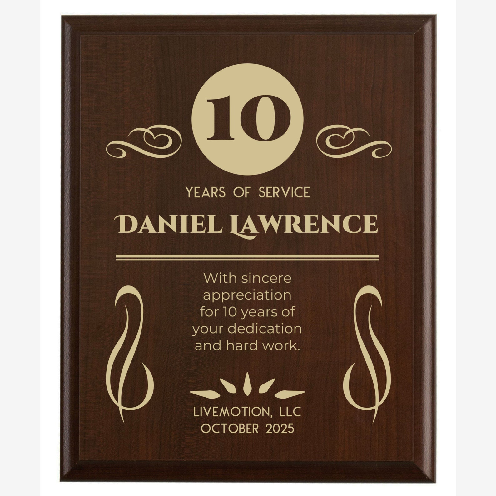 10 Year Work Anniversary Award Ten Years of Service Gift, Personalized