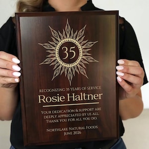 35 Year Work Anniversary Award | Thirty-five Years of Service Gift, Personalized Employee Recognition & Appreciation Plaque [Sunburst style]