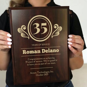 35 Year Work Anniversary Award | Thirty-five Years of Service Gift, Personalized Employee Recognition & Appreciation Plaque [Art Deco style]