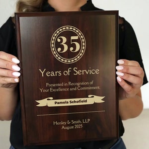 35 Year Work Anniversary Award | Thirty-five Years of Service Gift, Personalized Employee Recognition & Appreciation Plaque [Moderno style]