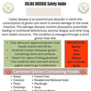 Printable Celiac Disease Checklist. Suitable for Teachers, Babysitters