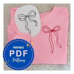 PDF Stick and Stitch Valentine&#39;s Kit Coquette Bow Embroidery Pattern for Beginners Washable Design Sticker for Sweatshirt Hand Embroidery
