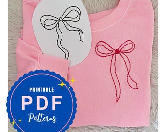 Coquette Bow Hand Embroidery Pattern, Beginner DIY (PDF)