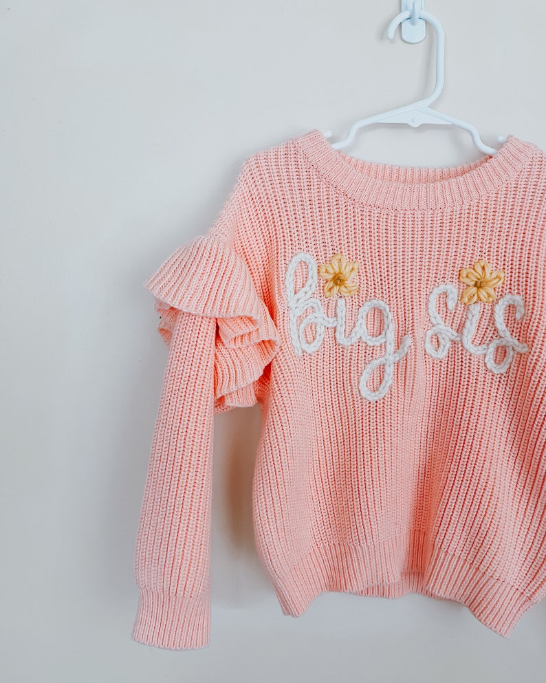 Mud Pie Pink Knit Big Sis Sweater with ChainStitching