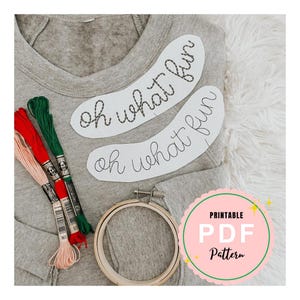 PDF Oh What Fun Christmas Stick and Stitch Custom Neck Embroidery Sticker Curved Collar DIY Embroidered Digital Pattern  Name Embroidery Kit